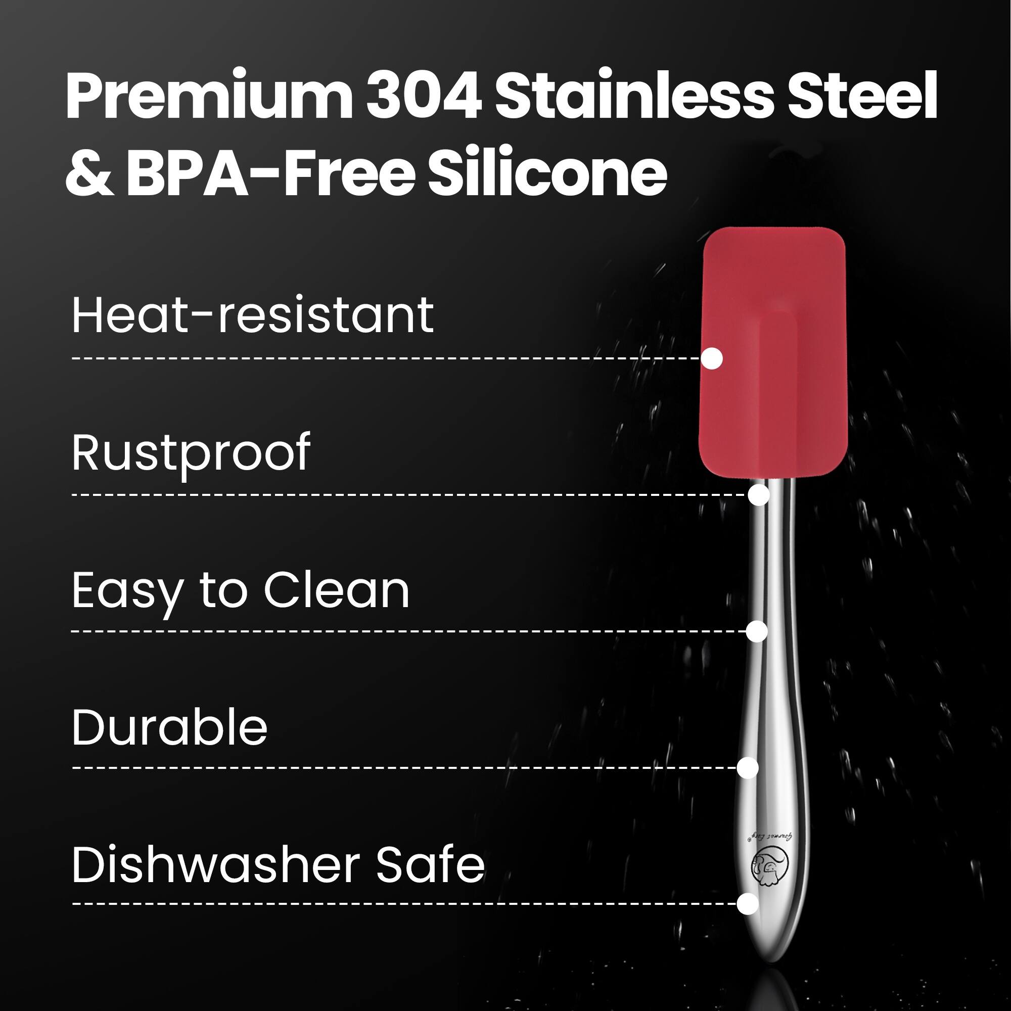 Alt View 1. Gourmet Easy - 5pcs Silicone Spatula Set with Stainless Steel Handle, Spatulas for Cooking & Baking with Spoonula & Brush - Red.