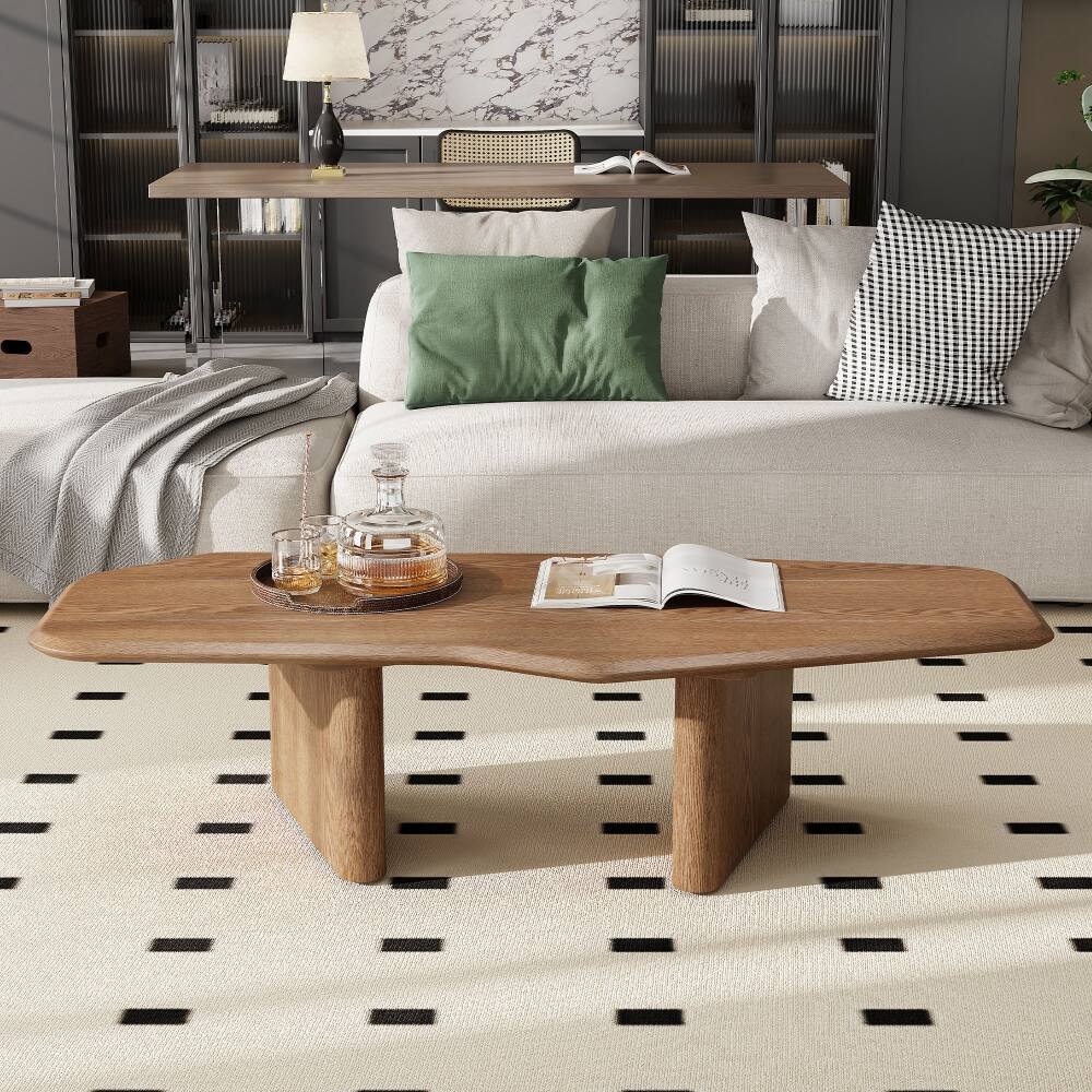 Front. Lirago - Rustic Ash Wood Veneer Coffee Table for Small Spaces End Table Alternative 13.8H x 47.2W x 23.6D - Walnut.