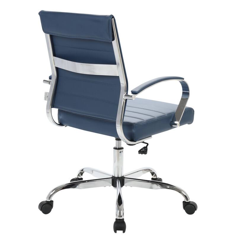 Alt View 5. LeisureMod - Benmar Modern Leather Office Desk Chair with Ribbed Seat Design and Steel Frame Computer Chair - Navy Blue.