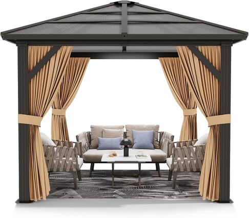 Front. Acekool - 10'x10' Canopy Gazebo, Double Roof, Steel & Aluminum Frame, Mosquito Netting, Anti-UV, Outdoor Pavilion, Grey - Gray.