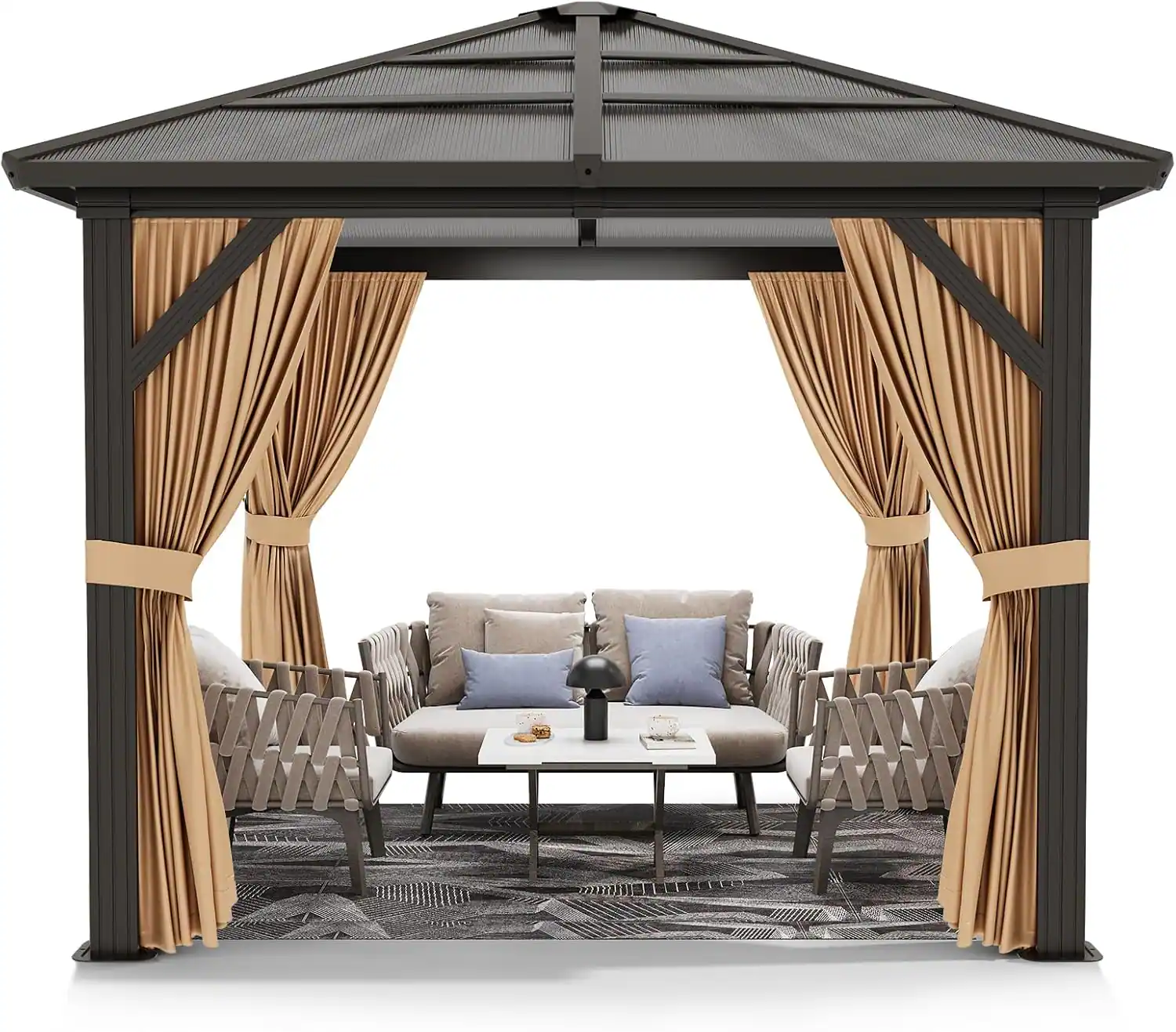 Acekool - 10'x10' Canopy Gazebo, Double Roof, Steel & Aluminum Frame, Mosquito Netting, Anti-UV, Outdoor Pavilion, Grey - Gray