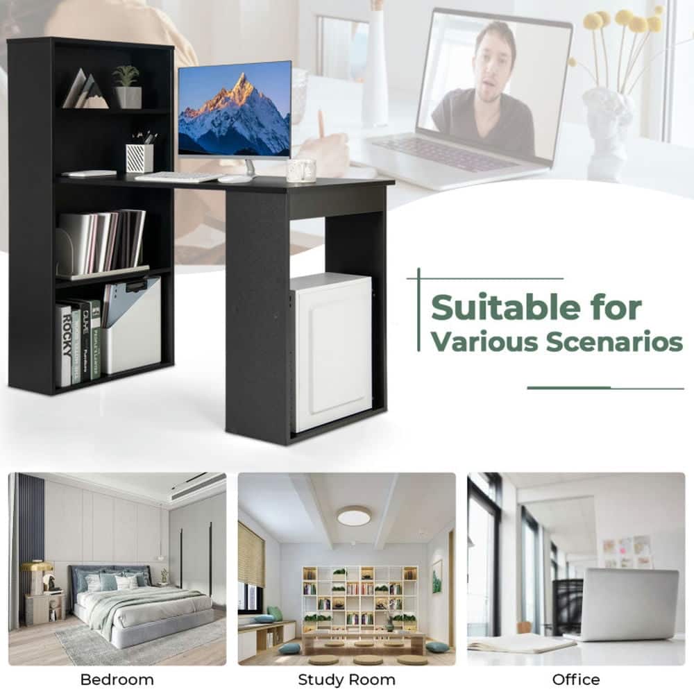 Kadyn - Computer Desk Writing Workstation Office with 6-Tier Storage Shelves- Home Office Desks, Gaming Computer Desks - Black - Thumbnail 5