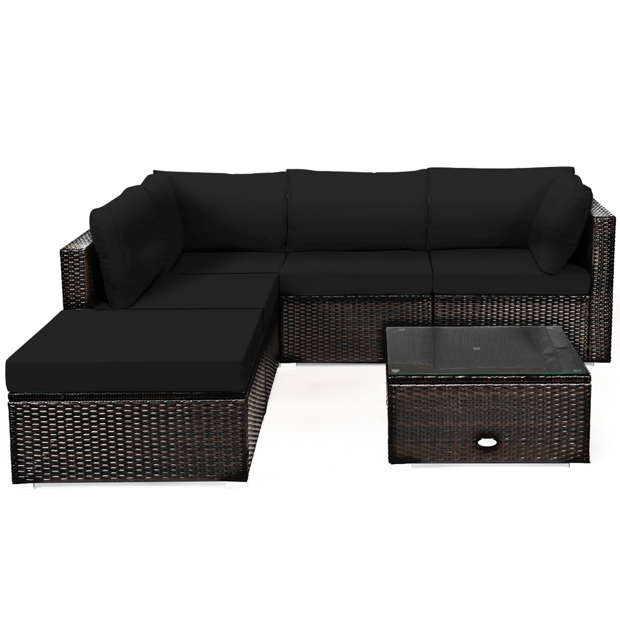 Alt View 8. Gymax - Gymax 6PCS Rattan Patio Sectional Sofa Set Outdoor Furniture Set w/ Black Cushions - Black.