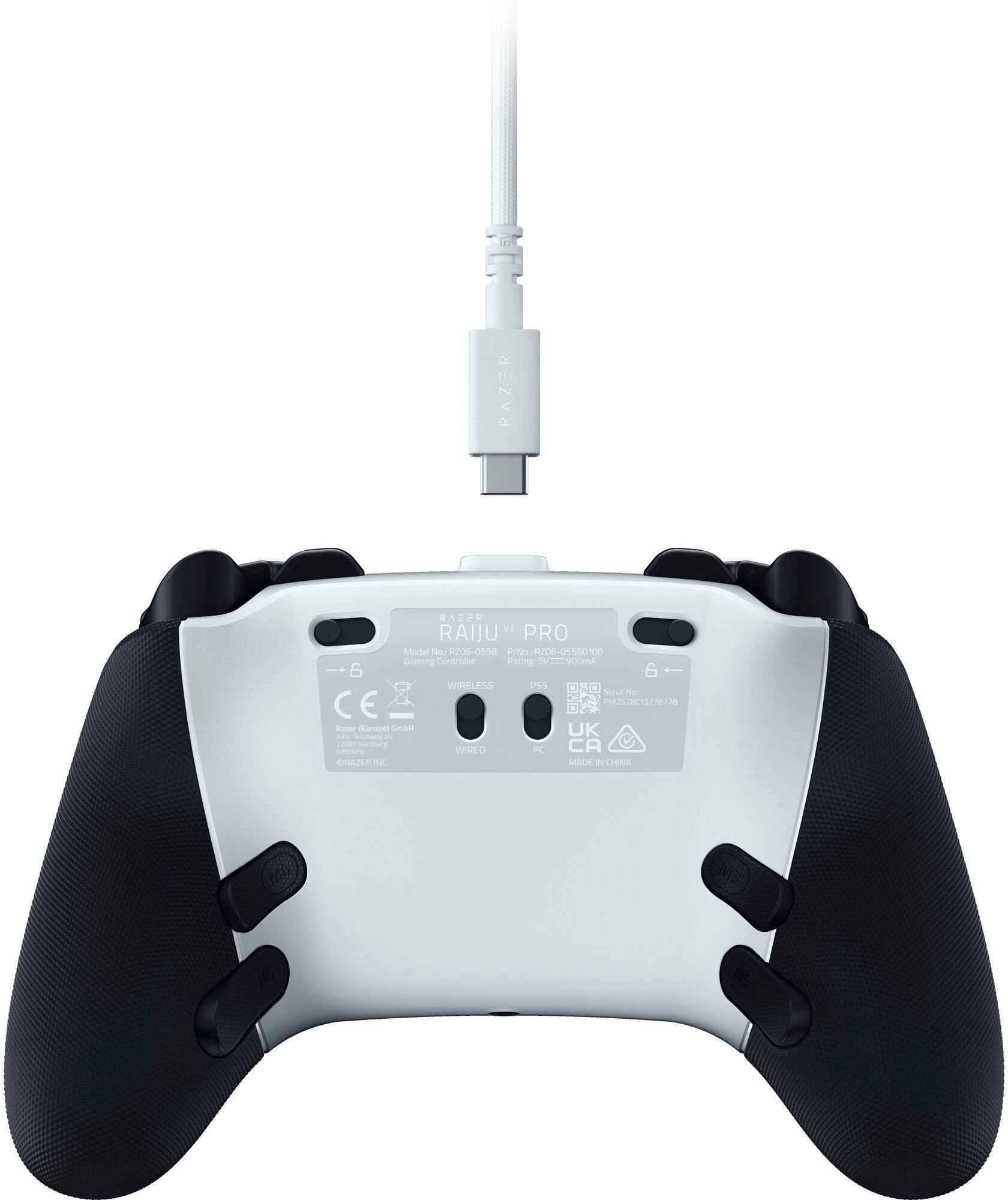 RAZER RAIJU PRO  
Model No: RZ06-0558  
P/N: RZ06-05580100  
Gaming Controller  

Rating: 5V---2000mA  

CE  
RoHS  
RAZER INC.  
2020  

UK  
MADE IN CHINA  

P/N: RZ06-05580100  
Rating: 5V---2000mA  
Serial No: PRS28C152787M8  
CATe  
Sunkes  
WIRED PC  
CHAZER NC  

RAZER RAIJU PRO  
Model No: RZ06-0558  
P/N: RZ06-05580100  
Gaming Controller  

Rating: 5V---2000mA  

CE  
RoHS  
RAZER INC.  
2020  

UK  
MADE IN CHINA  

P/N: RZ06-05580100  
Rating: 5V---2000mA  
Serial No: PRS28