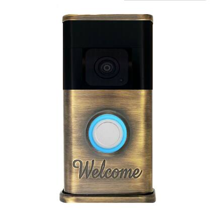 Front. Michael Healy - Welcome Video Doorbell Cover (Ring 3, 3 Plus, 4, Battery Plus, Battery Pro) - Antique Brass.