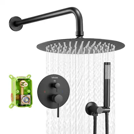 Front. VEVOR - Shower Faucet Set, Rainfall Bathroom Shower System with 10-Inch Round Rain Shower Head and Handheld Spray - Matte Black.