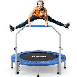 BCAN - SP2 48" Foldable Mini Trampoline Max Load 440lbs, Fitness Rebounder with Adjustable Foam Handle - Blue