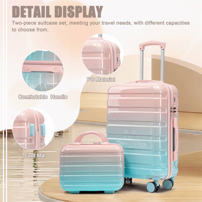 DETAIL DISPLAY  
Two-piece suitcase set, meeting your travel needs, with different capacities to choose from.  

- PC Material  
- Comfortable Handle  
- Foot Mat
