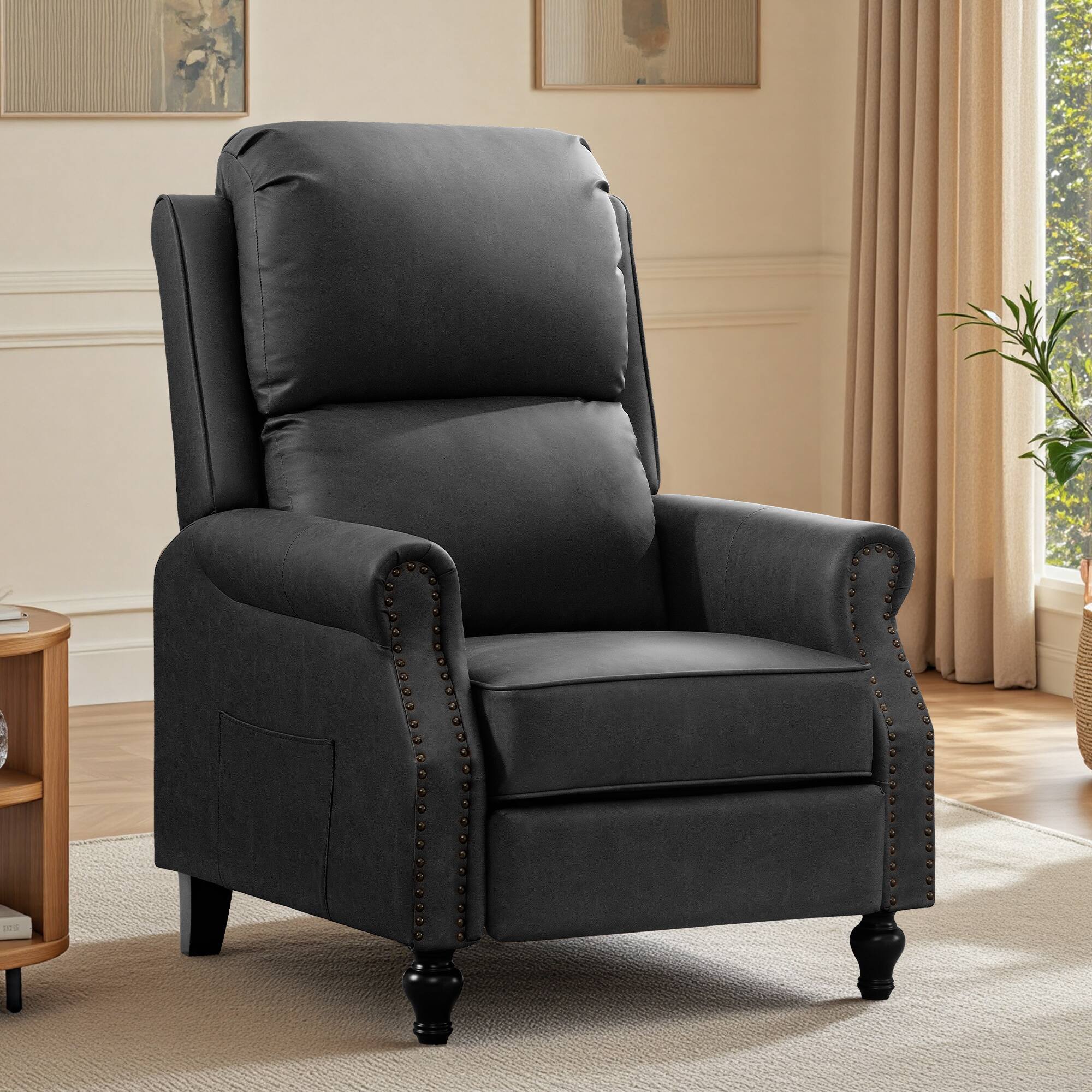 Alt View 5. KERDOM - Upholstered Recliner with Thick Seat Cushion, PU Leather Glider Push Back Accent Armchair Reading Chair with Footrest - Grey.