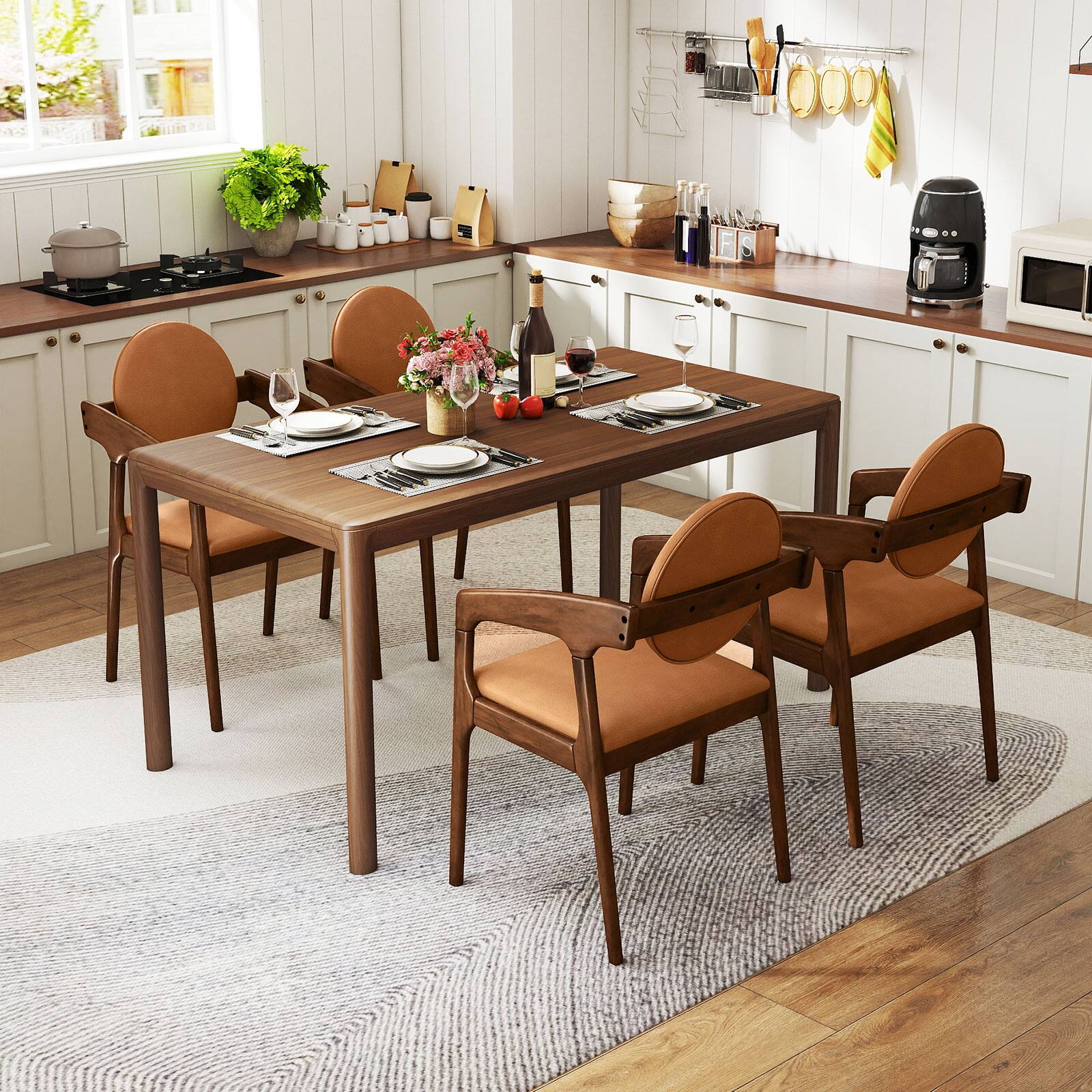 Alt View 8. Gymax - Gymax Wooden Dining Chair Set of 2 w/Rubber Wood Frame Padded Seat & Back Armrests - Brown.