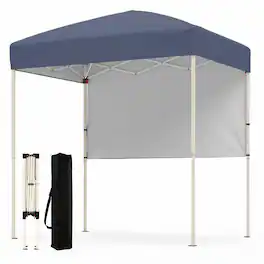 Costway - Pop-Up Canopy Tent with 1 Half Sidewall, Easy Setup Folding Outdoor Sun Shelter - Gray