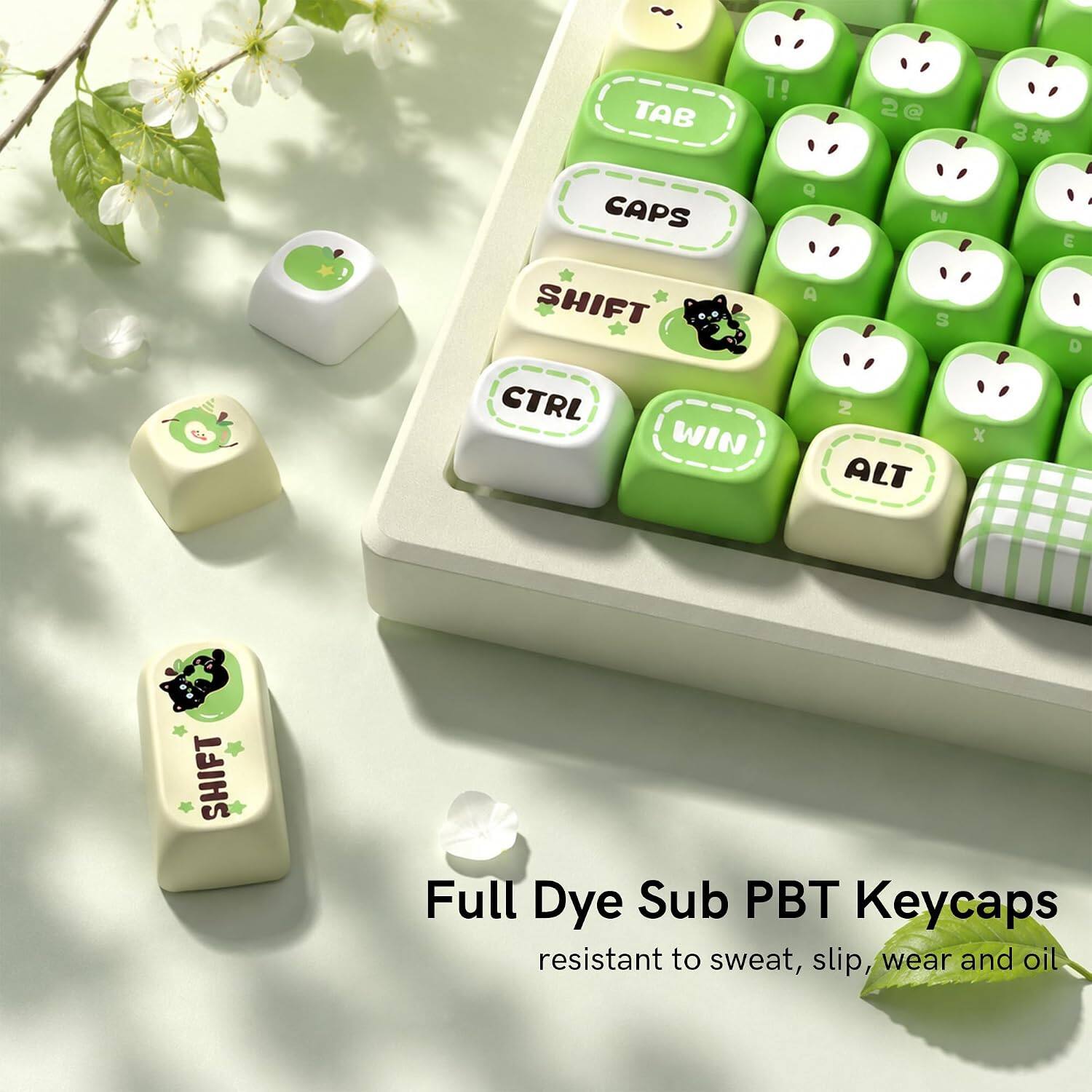 1! TAB 2@ Q CAPS W A SHIFT S CTRL 2 WIN ALT  
3# E D X  
SHIFT  

Full Dye Sub PBT Keycaps resistant to sweat, slip, wear and oil