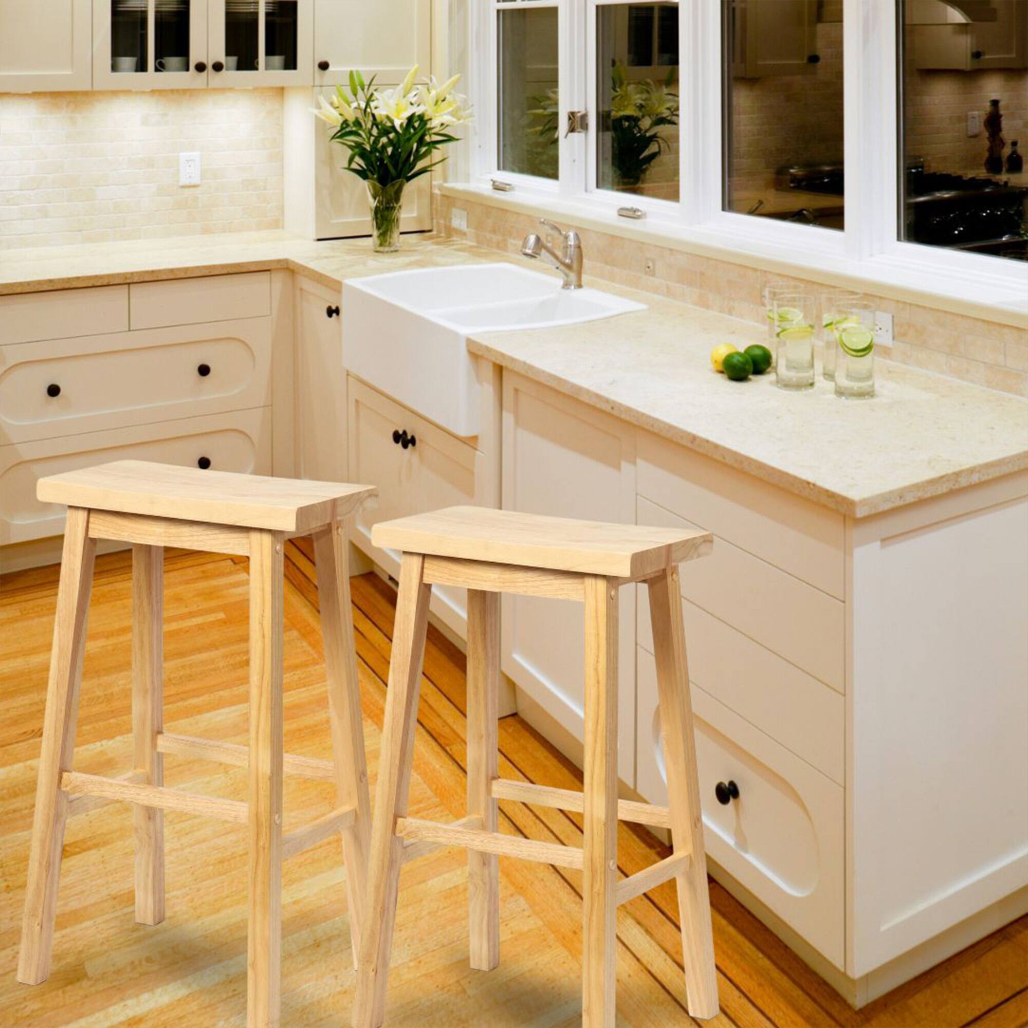 Alt View 2. PJ Wood - PJ Wood Classic Saddle-Seat 29 Inch Tall Kitchen Counter Stools, Natural - Natural.