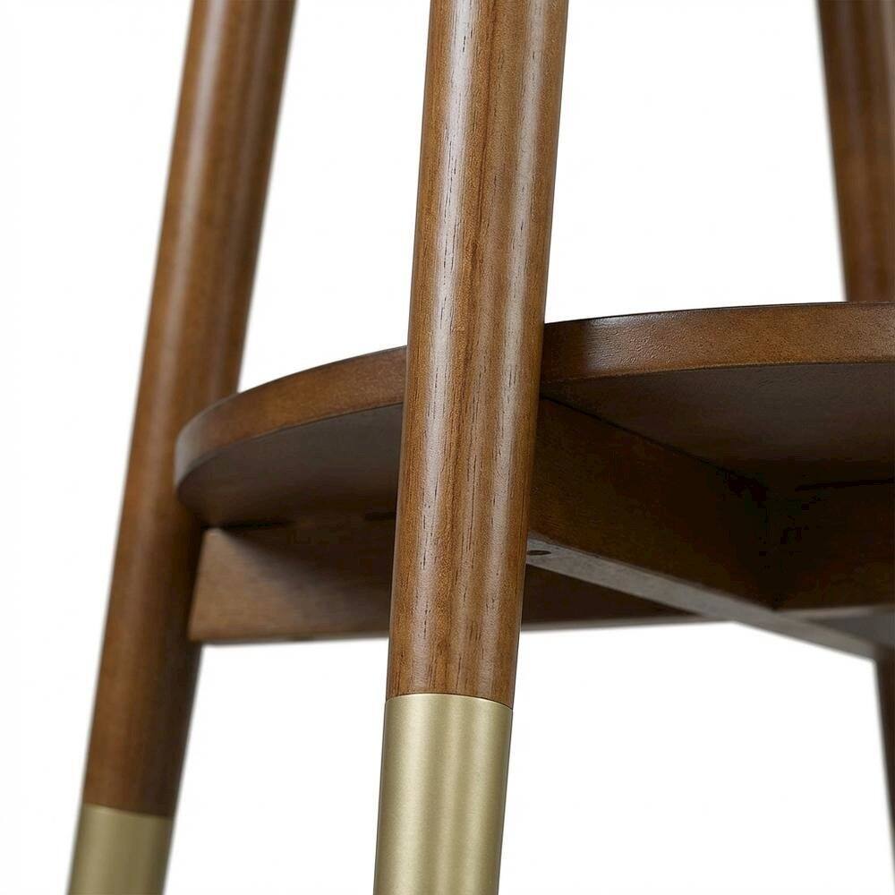 Alt View 2. FurniFact - Round Mid Century End Table with Bottom Shelf for Living Room - Brown.