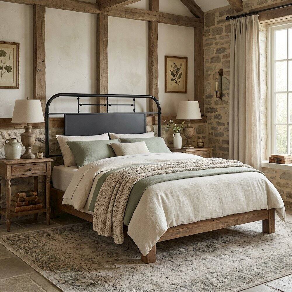 Alt View 3. Starlight Canyon Home - Distressed Metal Queen Metal Headboard with Vintage Design and Metal Tube Frame - Black.
