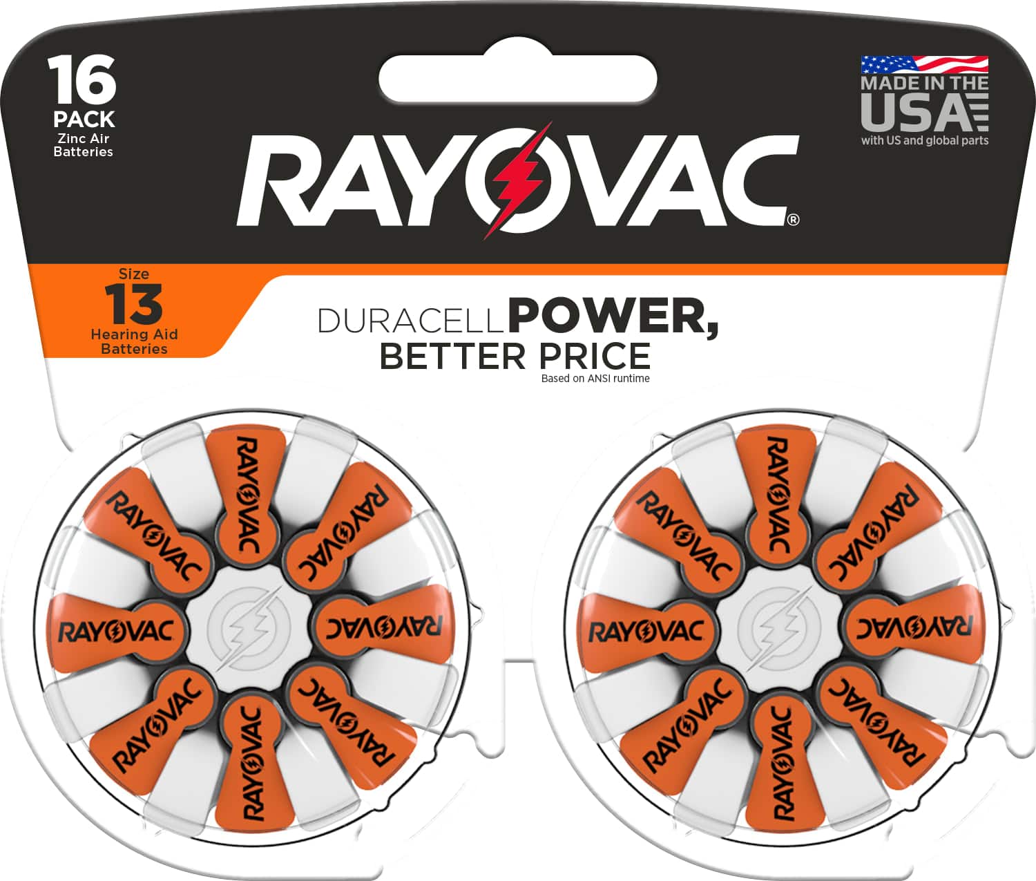 Front. Rayovac - Rayovac Size 13 Hearing Aid Batteries (16 Pack), Size 13 Batteries - Orange.