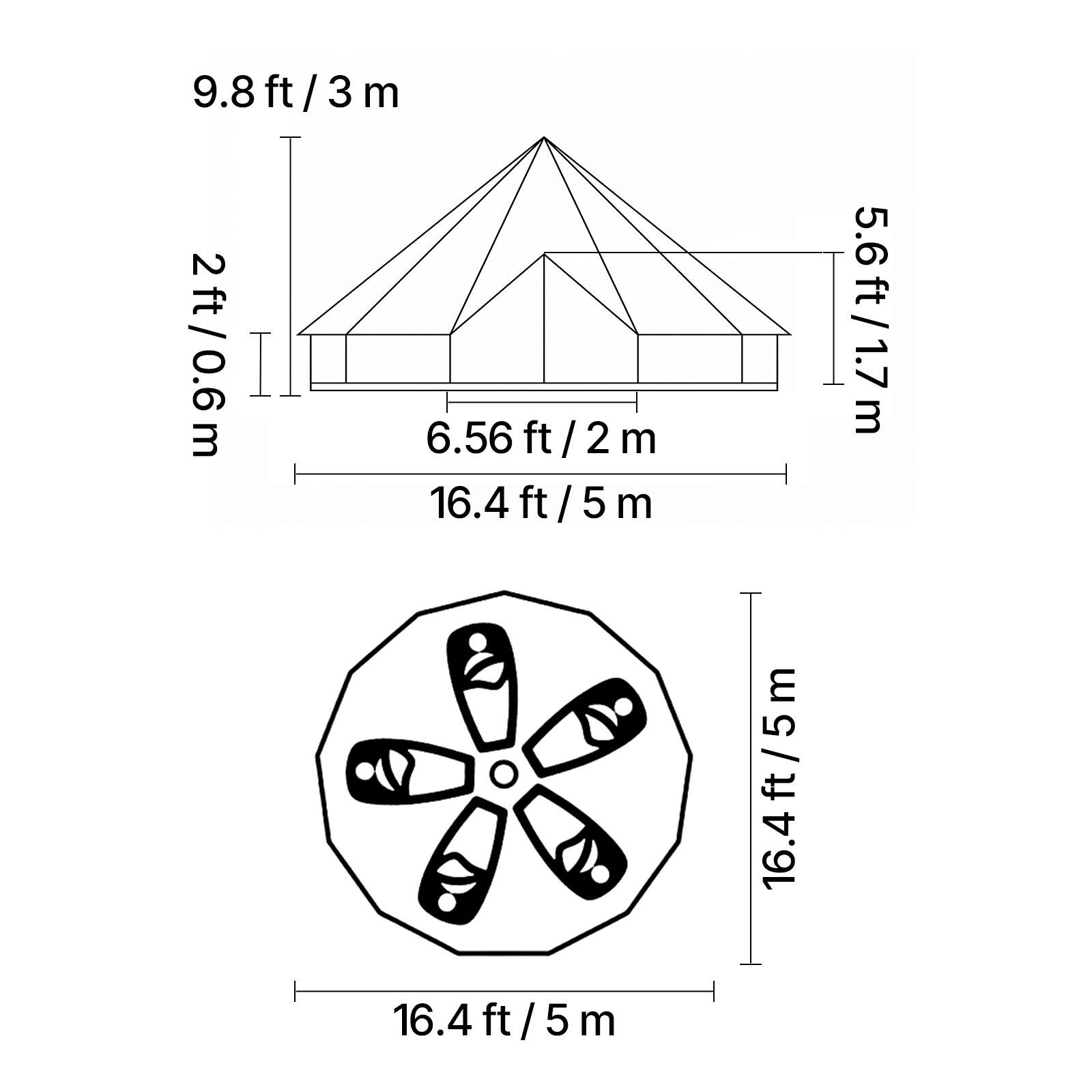 9.8 ft / 3 m  
2 ft / 0.6 m  
6.56 ft / 2 m  
16.4 ft / 5 m  
5.6 ft / 1.7 m