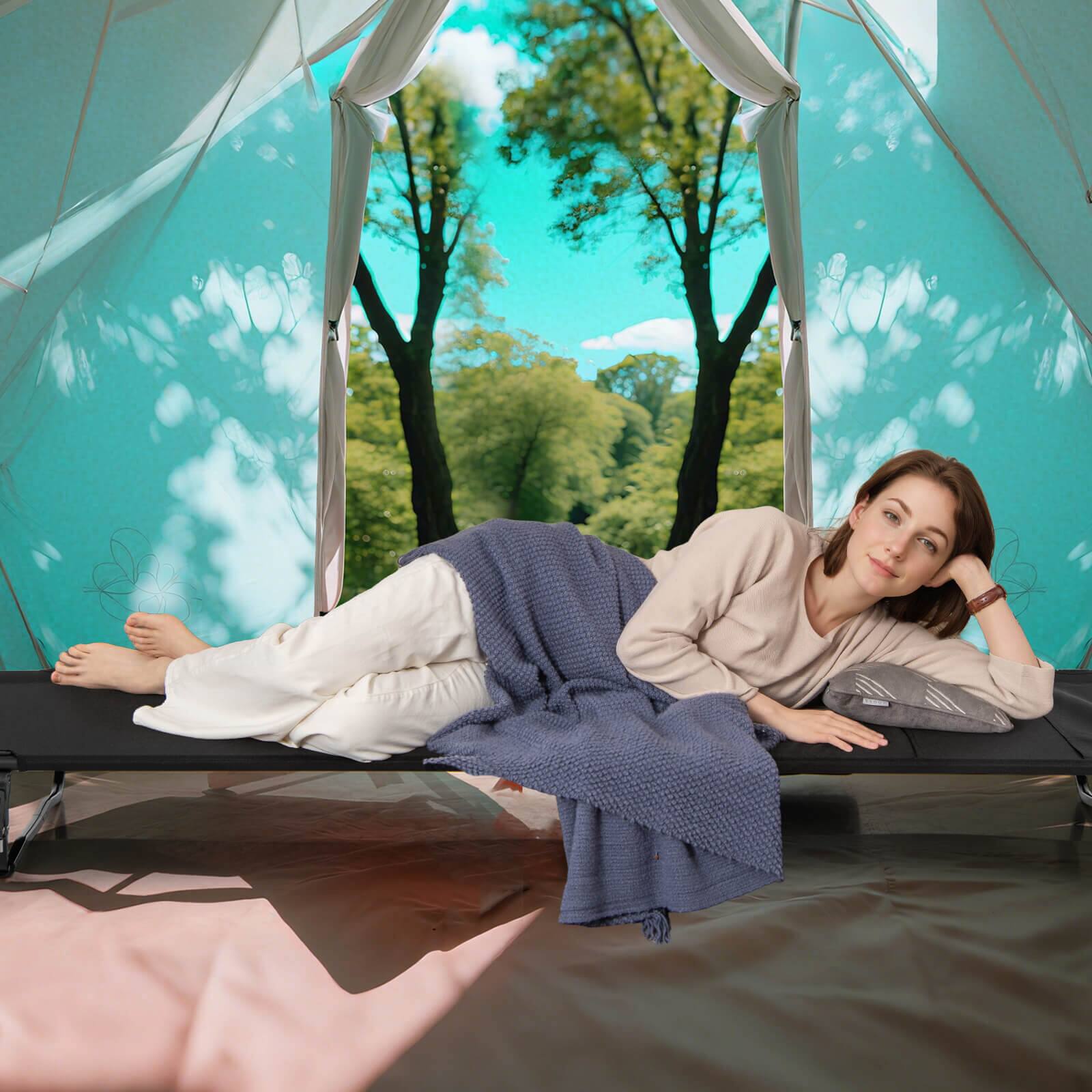 Alt View 1. Costway - Costway Portable Camping Cot with Sturdy Aluminum Alloy Frame Carrying Bag Side Pocket - Black.