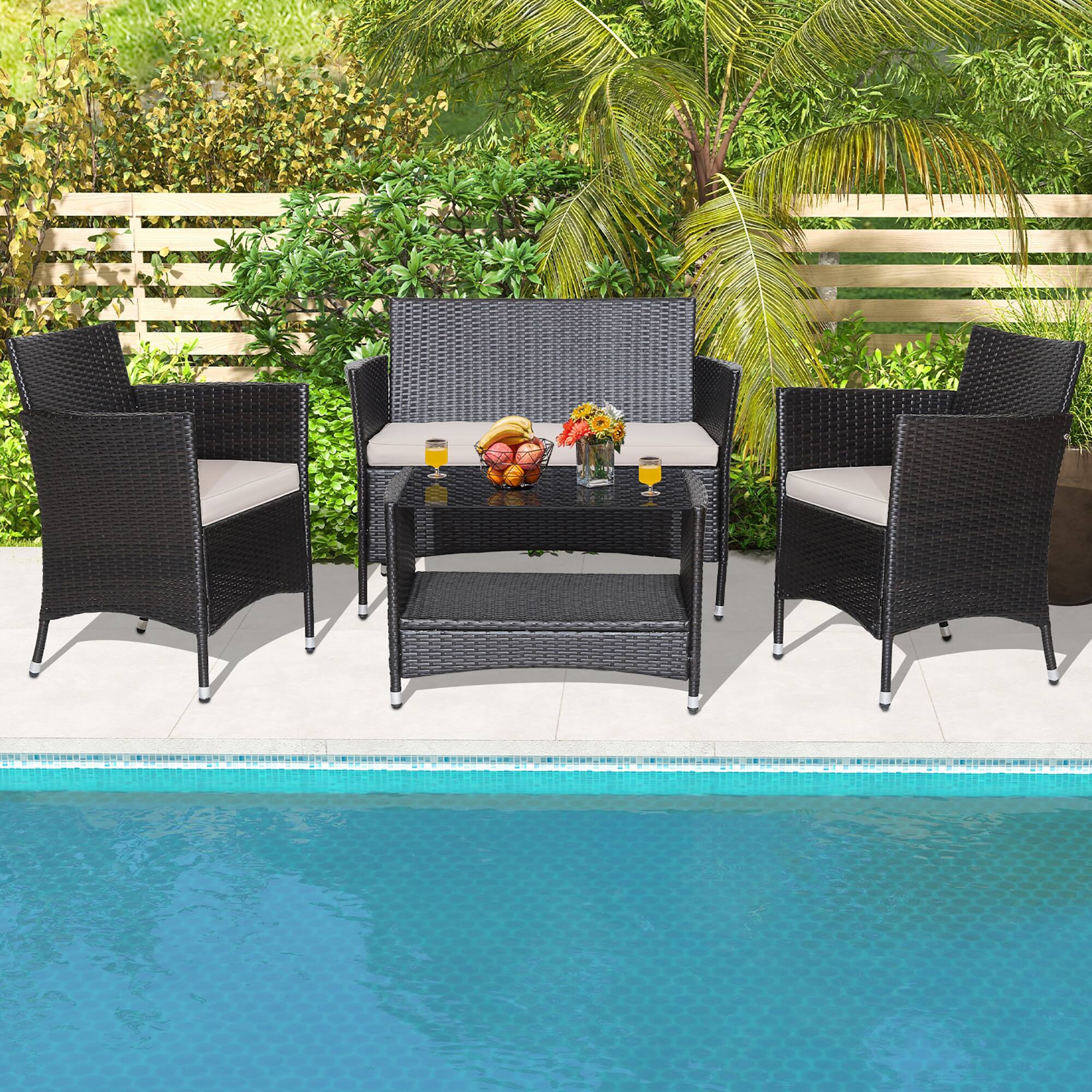 Alt View 8. Gymax - Gymax 4PCS Outdoor Sofa Set Patio Rattan Wicker Conversation Set w/ Coffee Table - Mix Brown.