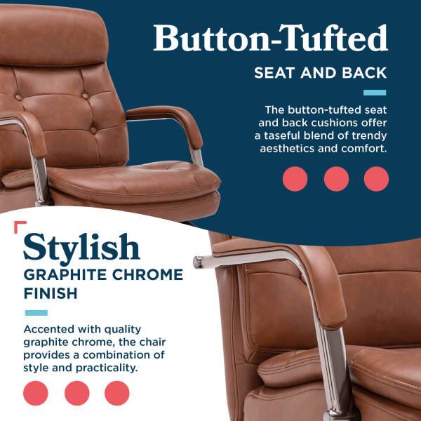 Button-Tufted Seat and Back  
The button-tufted seat and back cushions offer a tasteful blend of trendy aesthetics and comfort.  

Stylish Graphite Chrome Finish  
Accented with quality graphite chrome, the chair provides a combination of style and practicality.