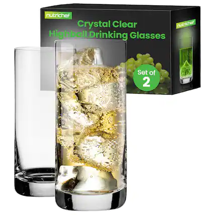 nutrichef Crystal Clear Highball Drinking Glasses Set of 2