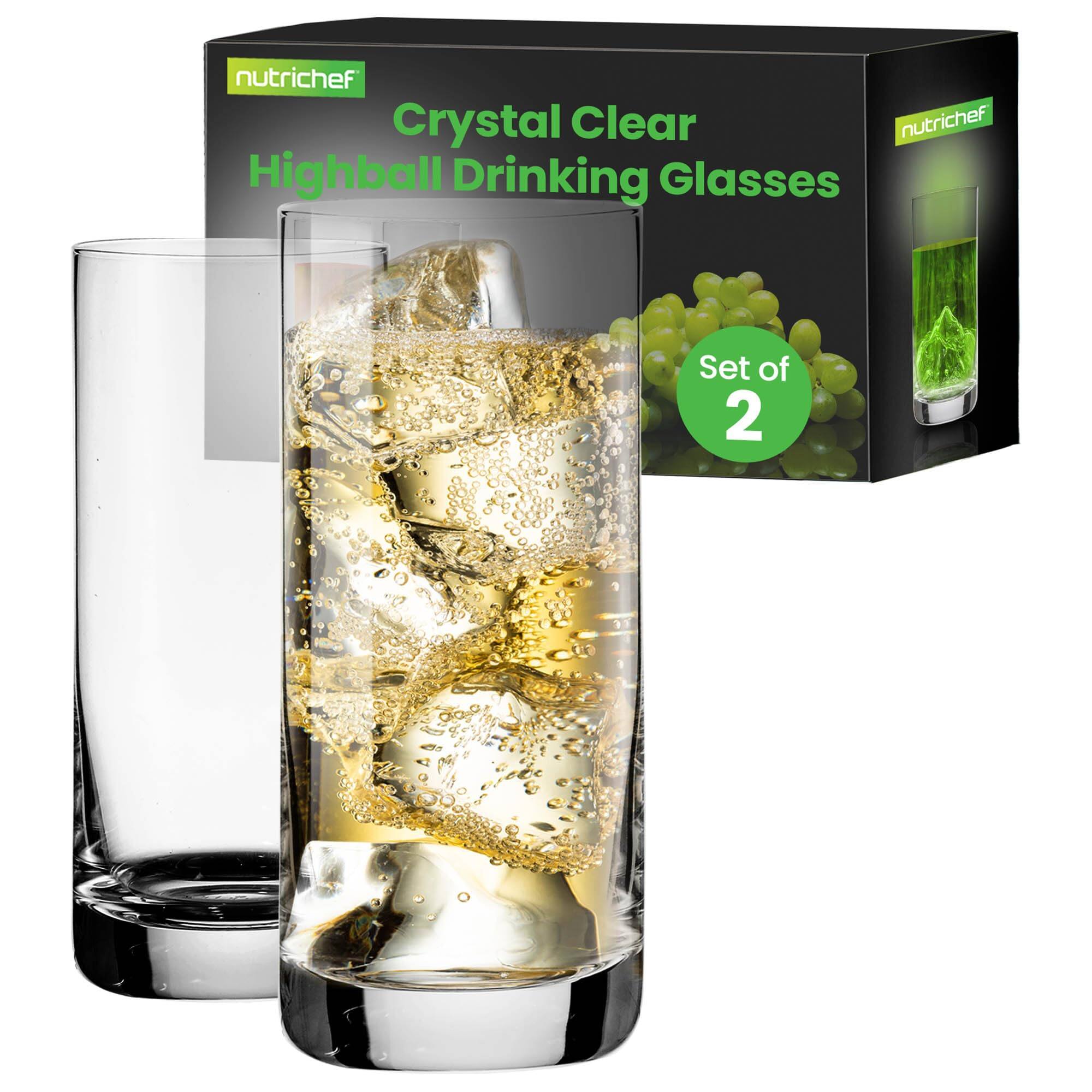 nutrichef Crystal Clear Highball Drinking Glasses Set of 2