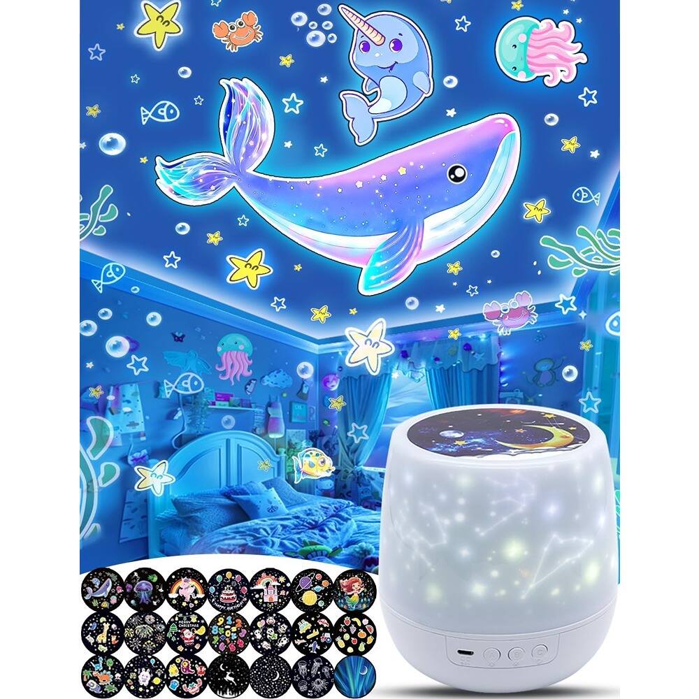 Front. ACJPR - Kids Night Light Projector – 21 Film Sets, 360° Rotating Galaxy Ceiling Light.