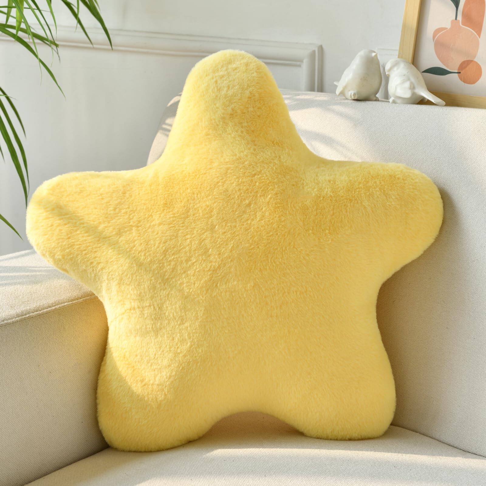 Front. Paradigms Interiors - Star Pillow Decorative Throw Pillows For Bed Couch 15 Shaped Plush Floor Cushions Room Decor With Soft Faux... - Goose Yellow-19.6" x 19.6".