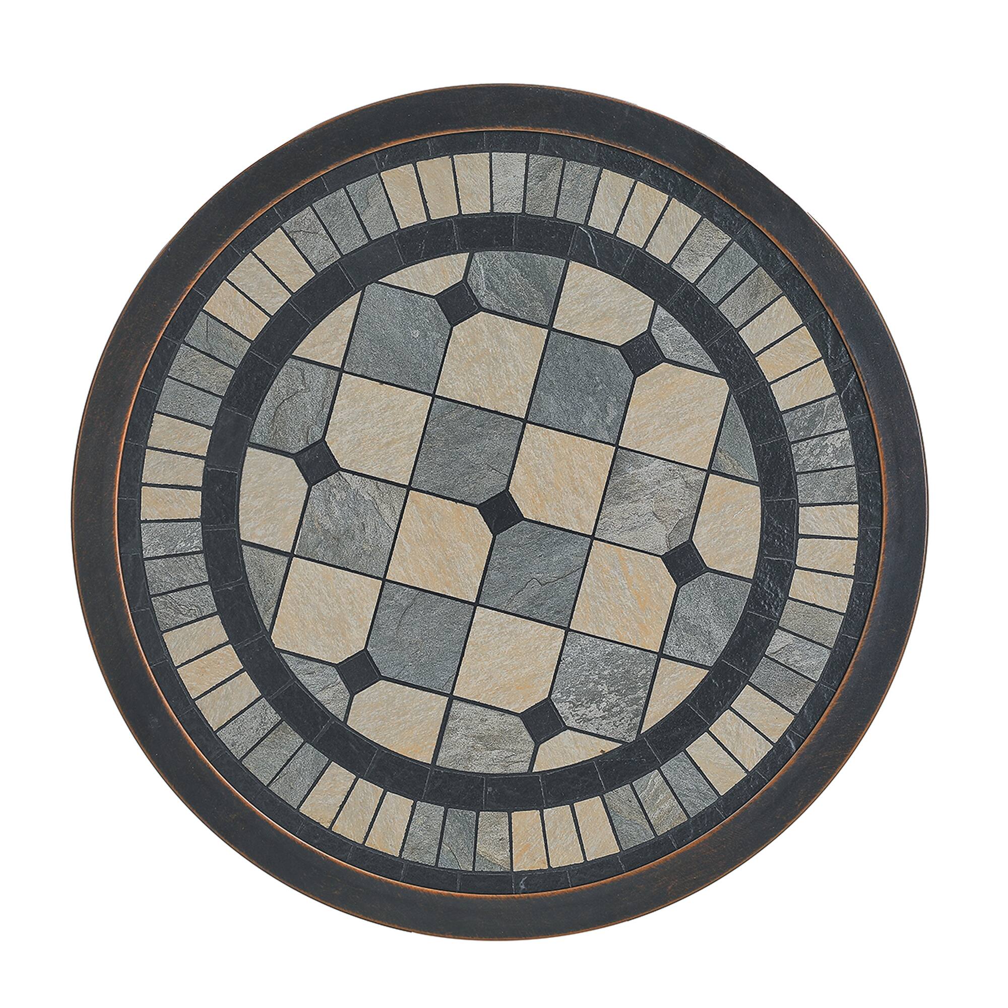 Left. Mondawe - Outdoor Cast Aluminum Round Table with Tiled Lattice Top - Bronze.