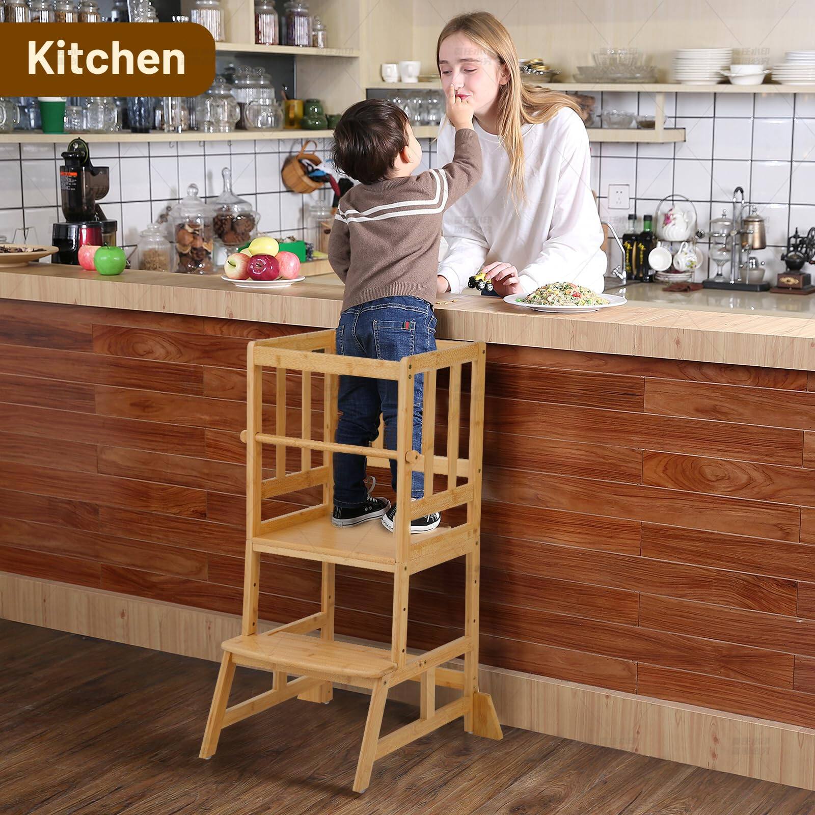 Alt View 5. JETRANSPORT - Standing Tower - Adjustable Height Kitchen Stool Helper Step For Learning With Removable Safety Railing - White Large.