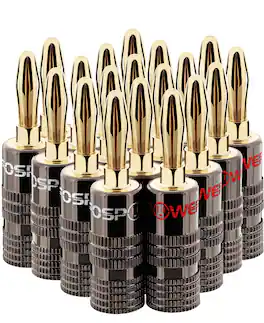 FosPower - Banana Plugs 10 Pairs / 20 pcs, Closed Screw 24K Plated Speaker Plug Connectors for Speaker Wire, Wall Plate - Gold