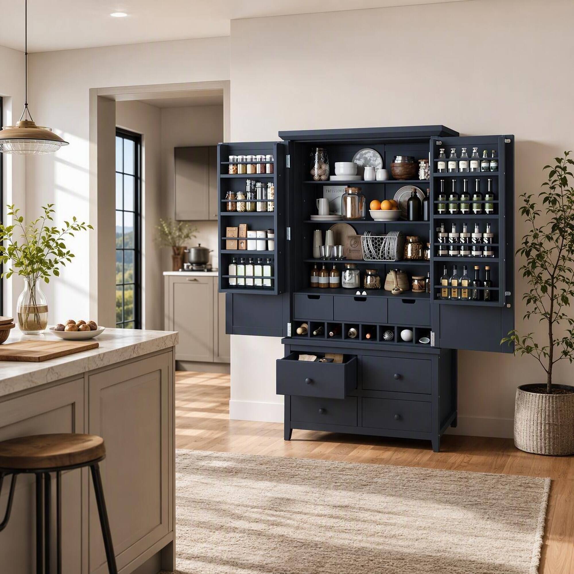 RYHNUYNE Freestanding Large Kitchen Pantry Cabinet with 3 Adjustable ...