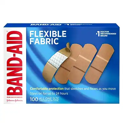 RANDAIR
BAND-AID
FLEXIBLE FABRIC
DOCTOR RECOMMENDED BRAND
Comfortable protection that stretches and flexes as you move
Stays on for up to 24 hours
100 ALL ONE SIZE
Johnson & Johnson