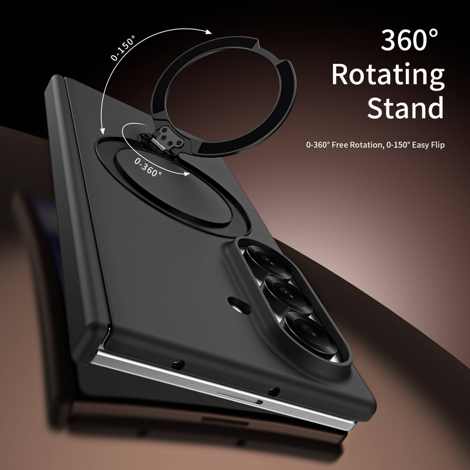 360° Rotating Stand  
0-360° Free Rotation, 0-150° Easy Flip