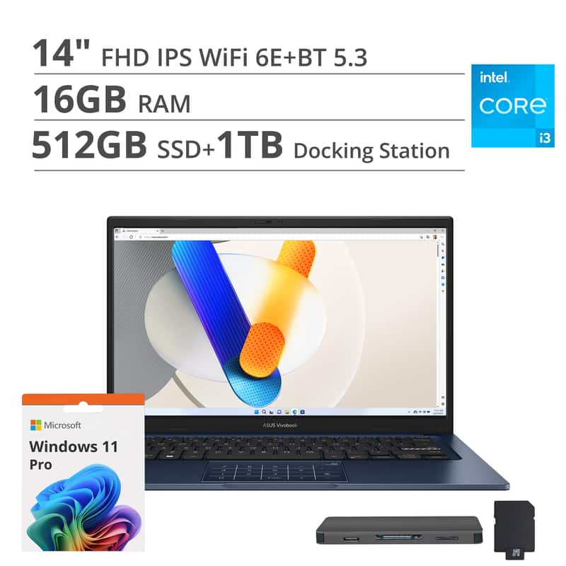 ASUS - Vivobook 14 14" FHD Laptop - Intel Core i3-1315U with 16GB Memory - 512GB SSD - Quiet Blue