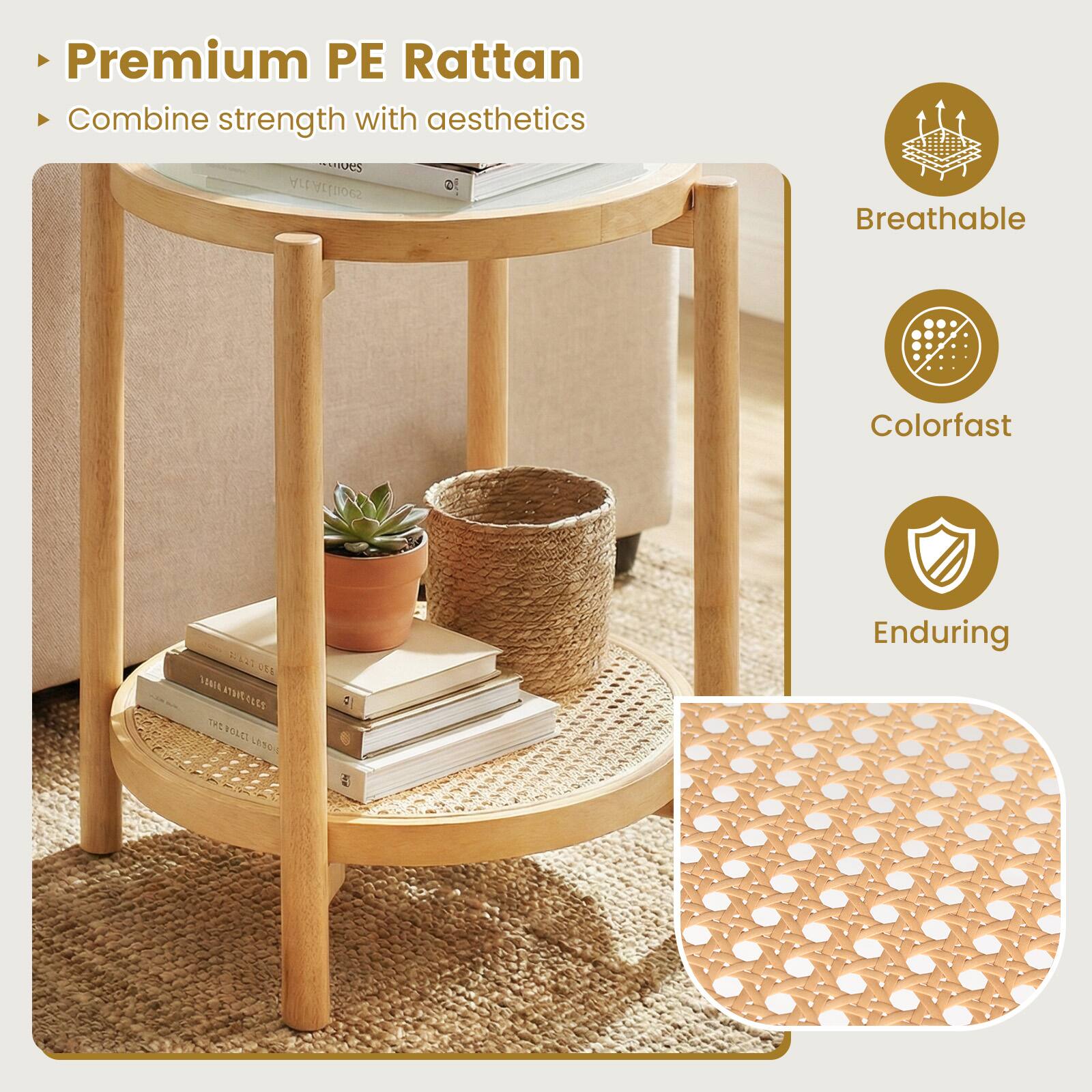 - Premium PE Rattan
- Combine strength with aesthetics

Breathable  
Colorfast  
Enduring