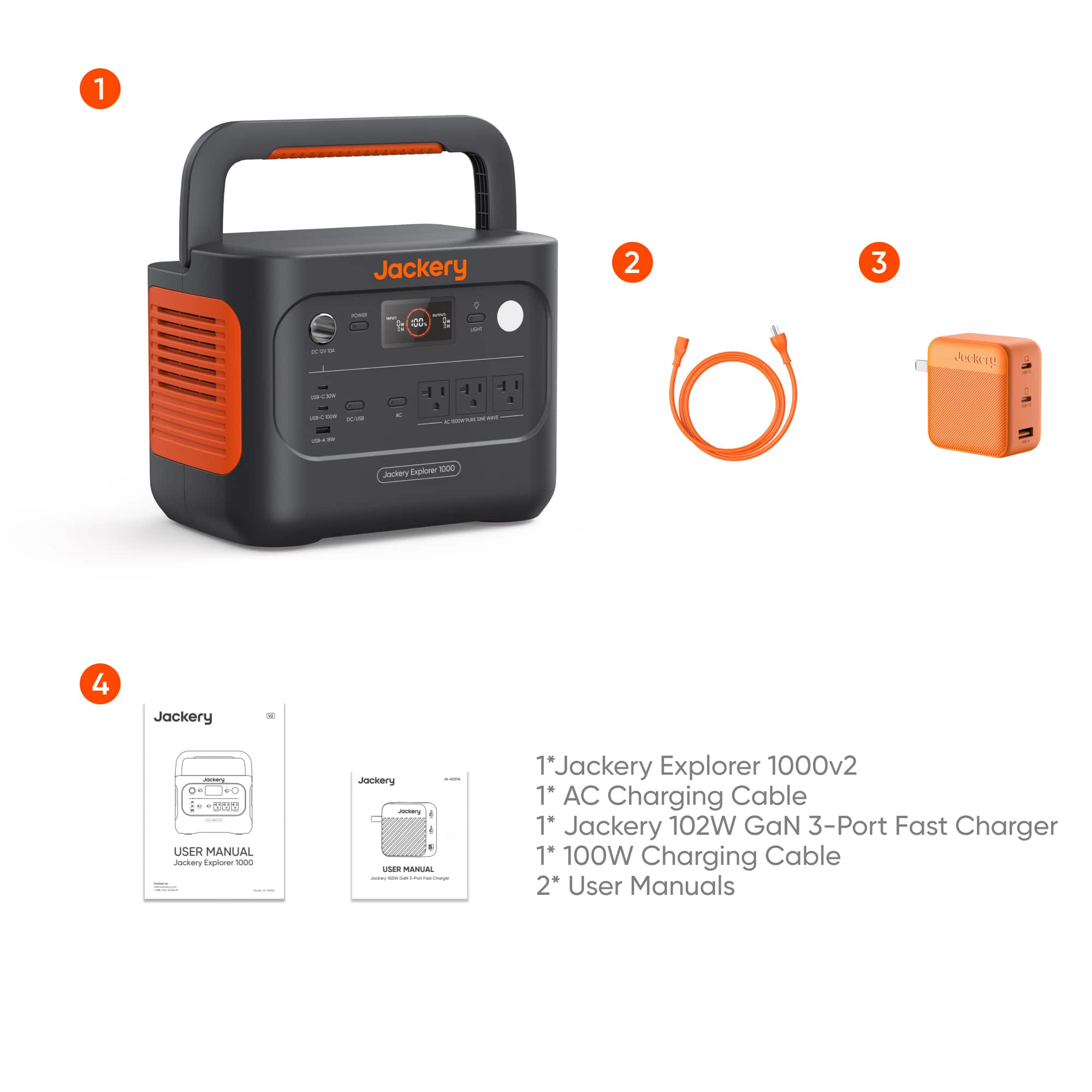 Jackery Explorer 1000 v2 Portable Power Station (1070Wh) with 102W