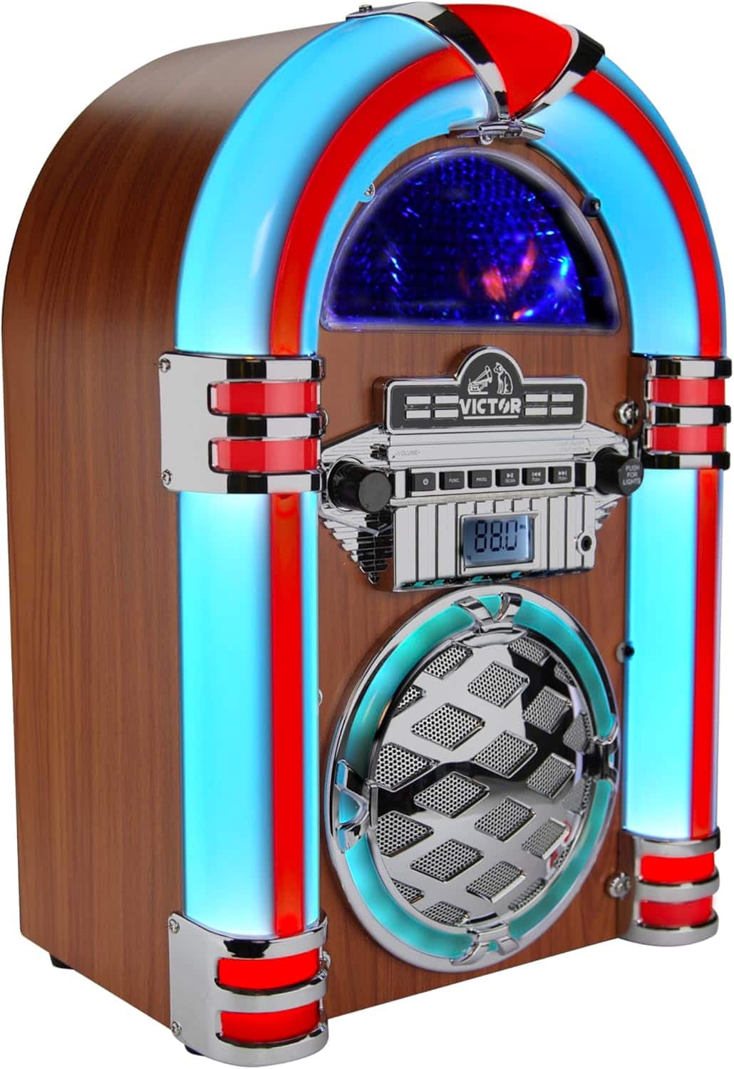 Victor - WILSHIRE Desktop Bluetooth LED Jukebox Speaker with FM Radio - Mahagony - Brown