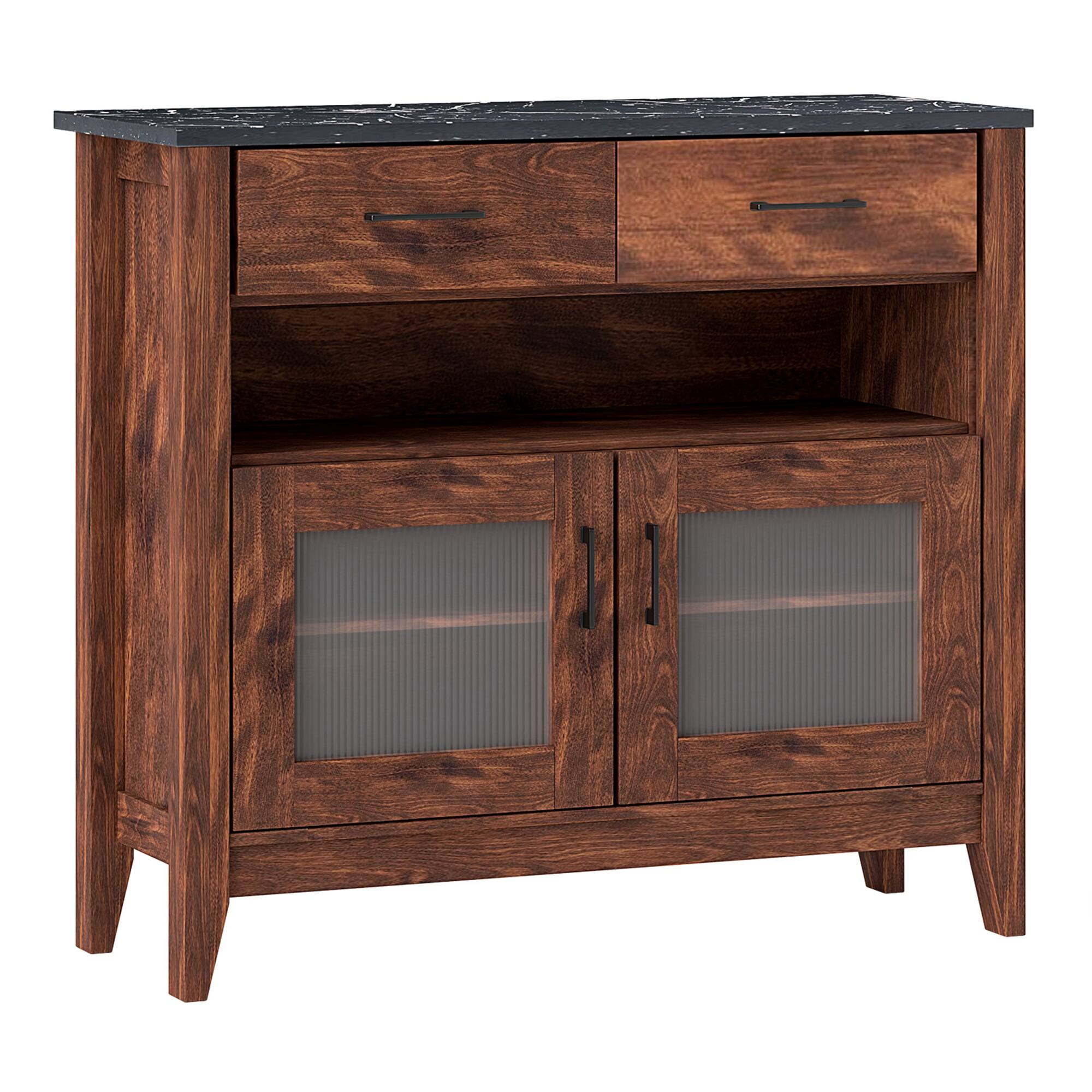 Alt View 9. Gymax - Gymax Buffet Sideboard w/ 2 Drawers 1 Open Compartment 2 Doors 2 Adjustable Shelves - Black, Rustic Brown.