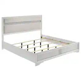 Manhattan Lane - Vino King Size Bed, Panel Headboard, Upholstery, Glitter Stripes - White