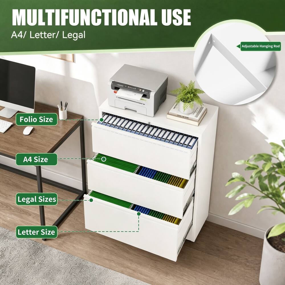 MULTIFUNCTIONAL USE  
A4 / Letter / Legal  

Adjustable Hanging Rod  
Folio Size  
A4 Size  
Legal Sizes  
Letter Size