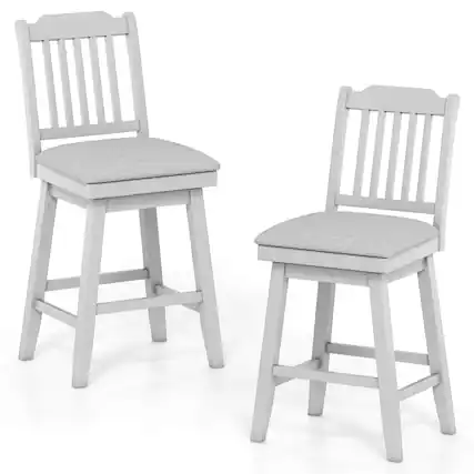 Front. Costway - Costway 25" Counter Height Bar Stools Set of 2 with Slatted Back Padded Seat & Footrest - Grey.