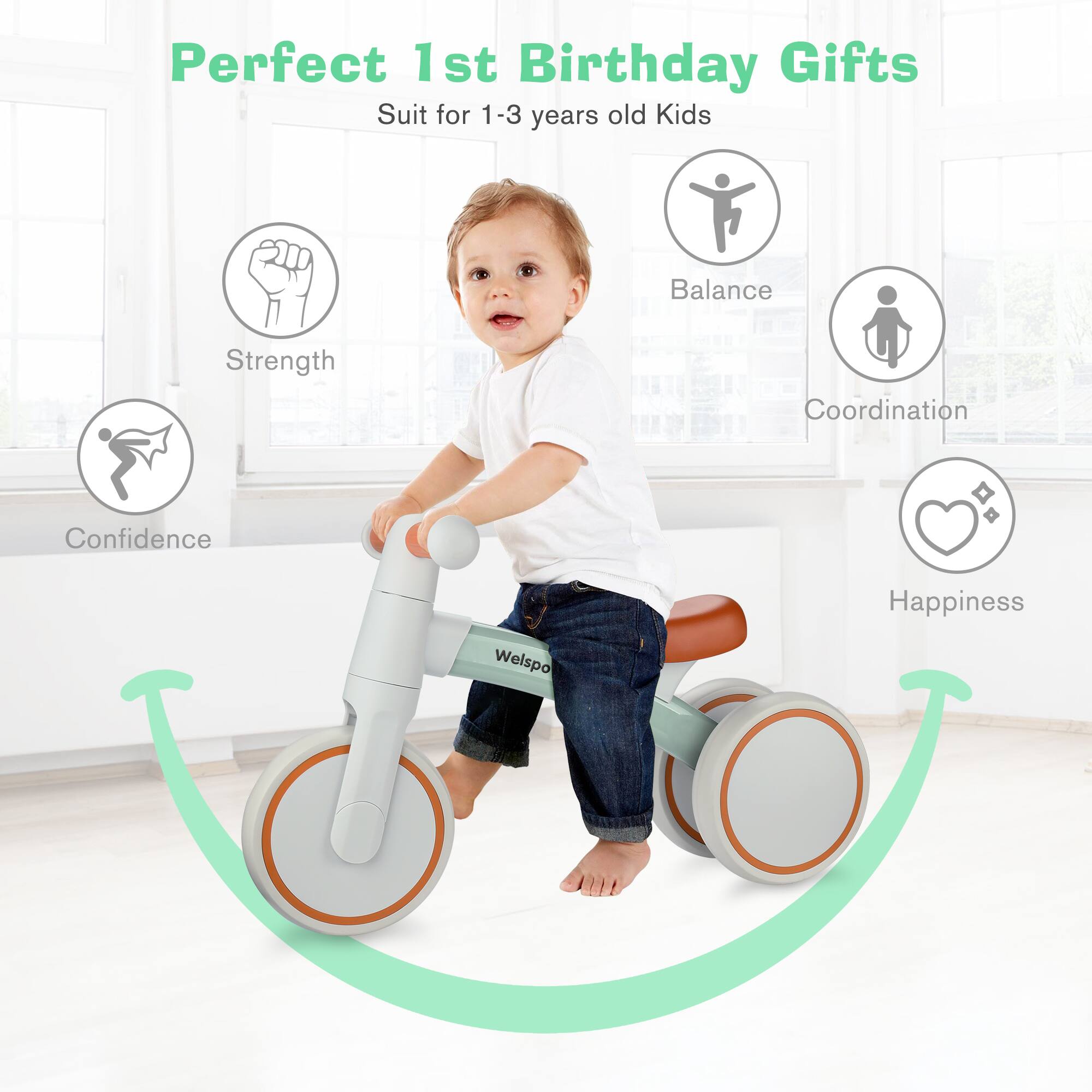 Perfect 1st Birthday Gifts  
Suit for 1-3 years old Kids  

Balance  
Strength  
Coordination  
Confidence  
Happiness