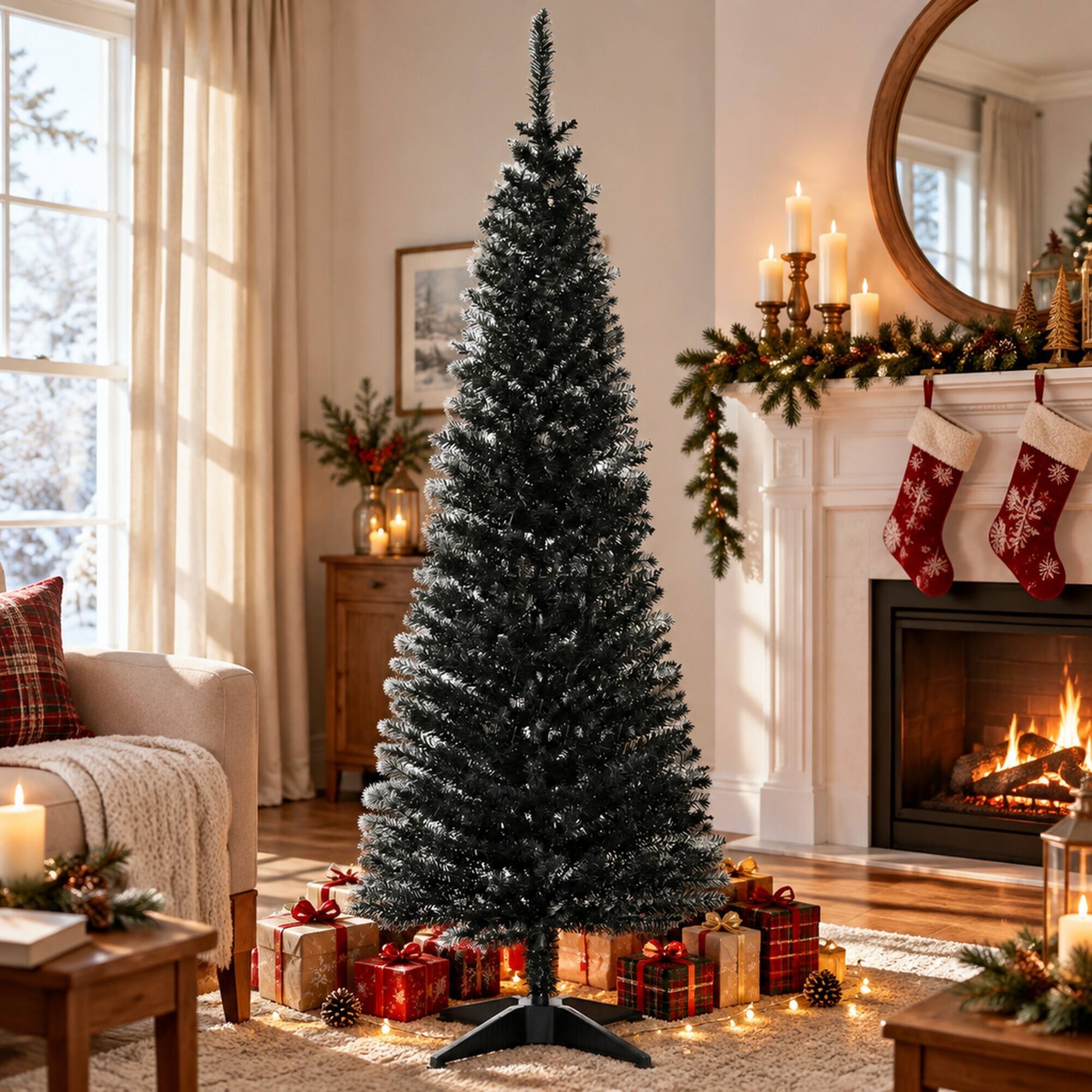 RYHNUYNE 5 Ft Slim Pencil Artificial Christmas Tree With 294 Realistic ...