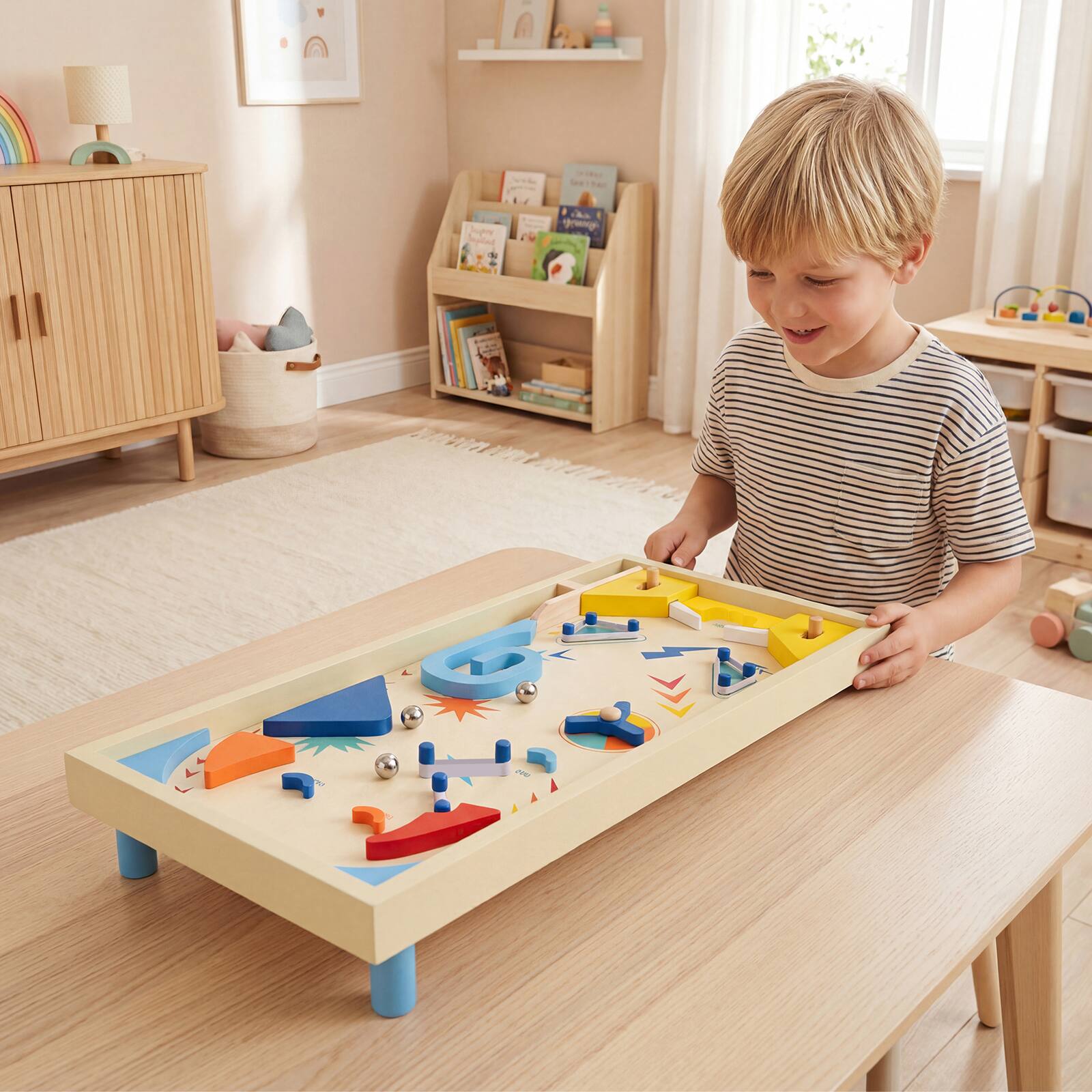 Alt View 3. Costway - Costway Wooden Pinball Machine with 3 Balls, for Kids 8+ & Adults, Marble Pinball Toy - Colorful.