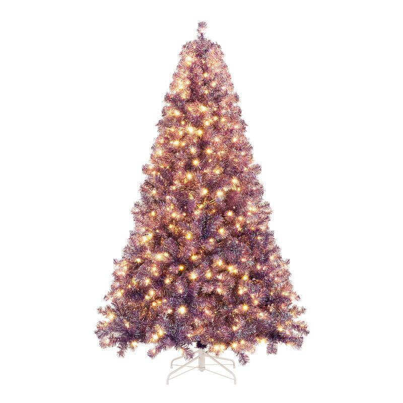 Alt View 4. WELLFOR - 7.5ft Pre‑lit Artificial Christmas Tree with 1300 Branch Tips &550 LED Lights,Xmas Trees for Christmas Decorations - Deep Purple.