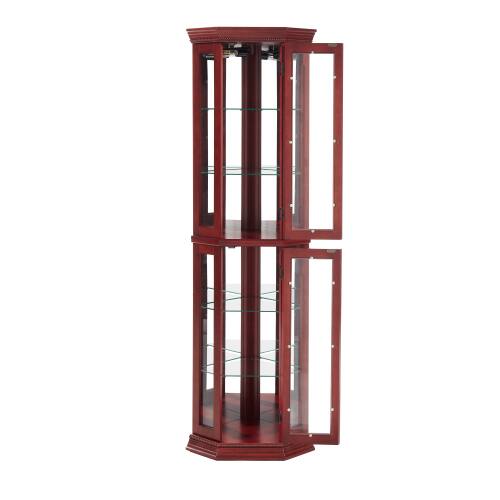 Alt View 6. LUCKY ONE - 15.35'in Freestanding Corner Curio Cabinet with Tempered Glass Shelves LED Light for Bar Collectibles - Cherry.