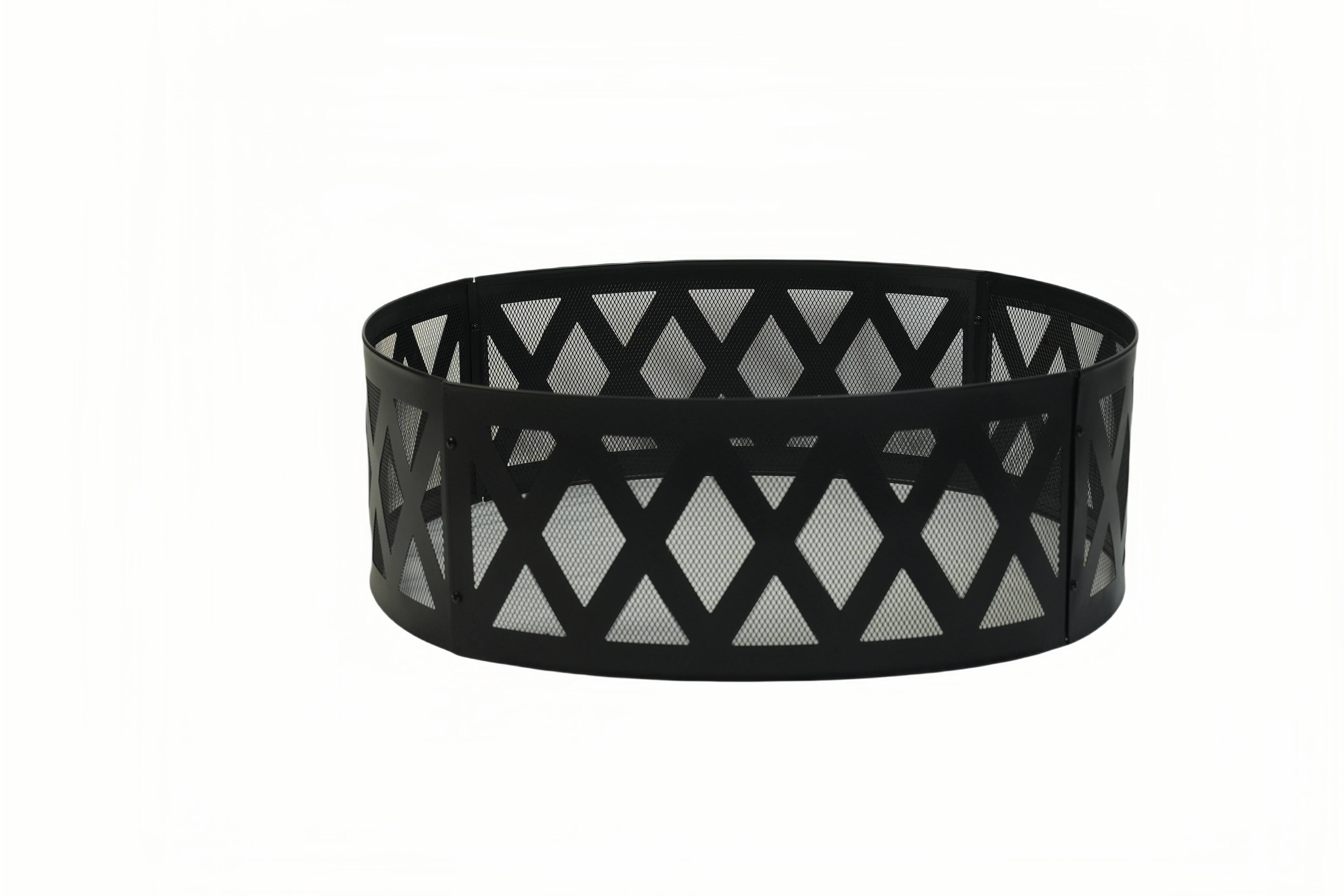 Back. Bestier - 36” Diamond Fire Ring, Round Outdoor Fire Pit Ring with Spark Guard, Steel, Black Finish.