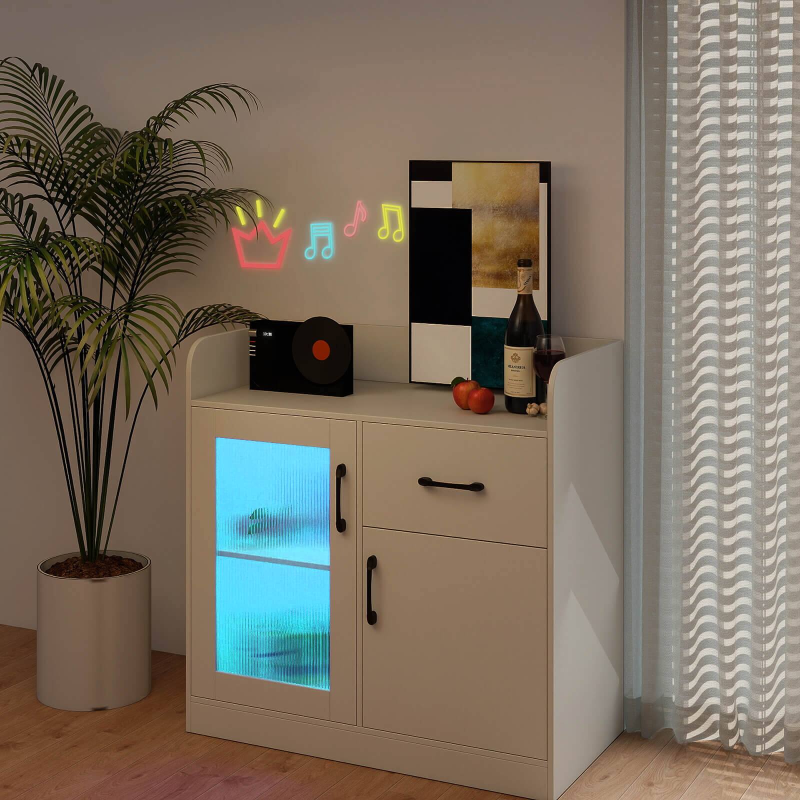 Alt View 4. Costway - Costway LED Buffet Sideboard with Charging Station Drawer Translucent Fluted Door - White.