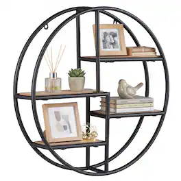 Gymax - 4-Tier Floating Shelf Modern Geometric Hanging Storage Organizer for Living Room - Black